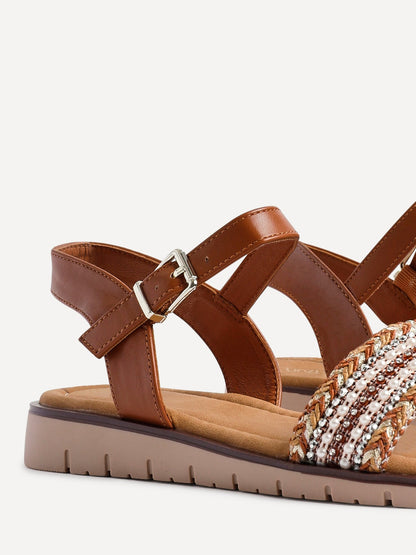 Halo Tan Embellished Sandals