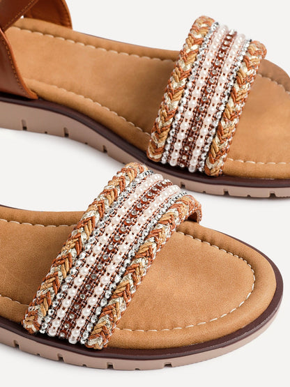 Halo Tan Embellished Sandals