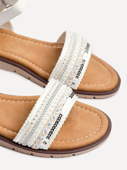 Halo White Embellished Sandals
