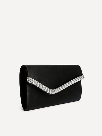 Aveline Black Satin Clutch Bag