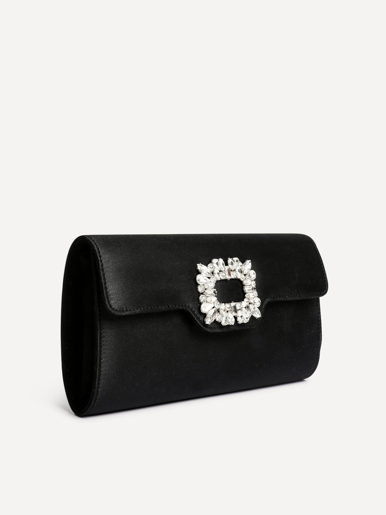 Wonder Black Satin Diamante Clutch Bag