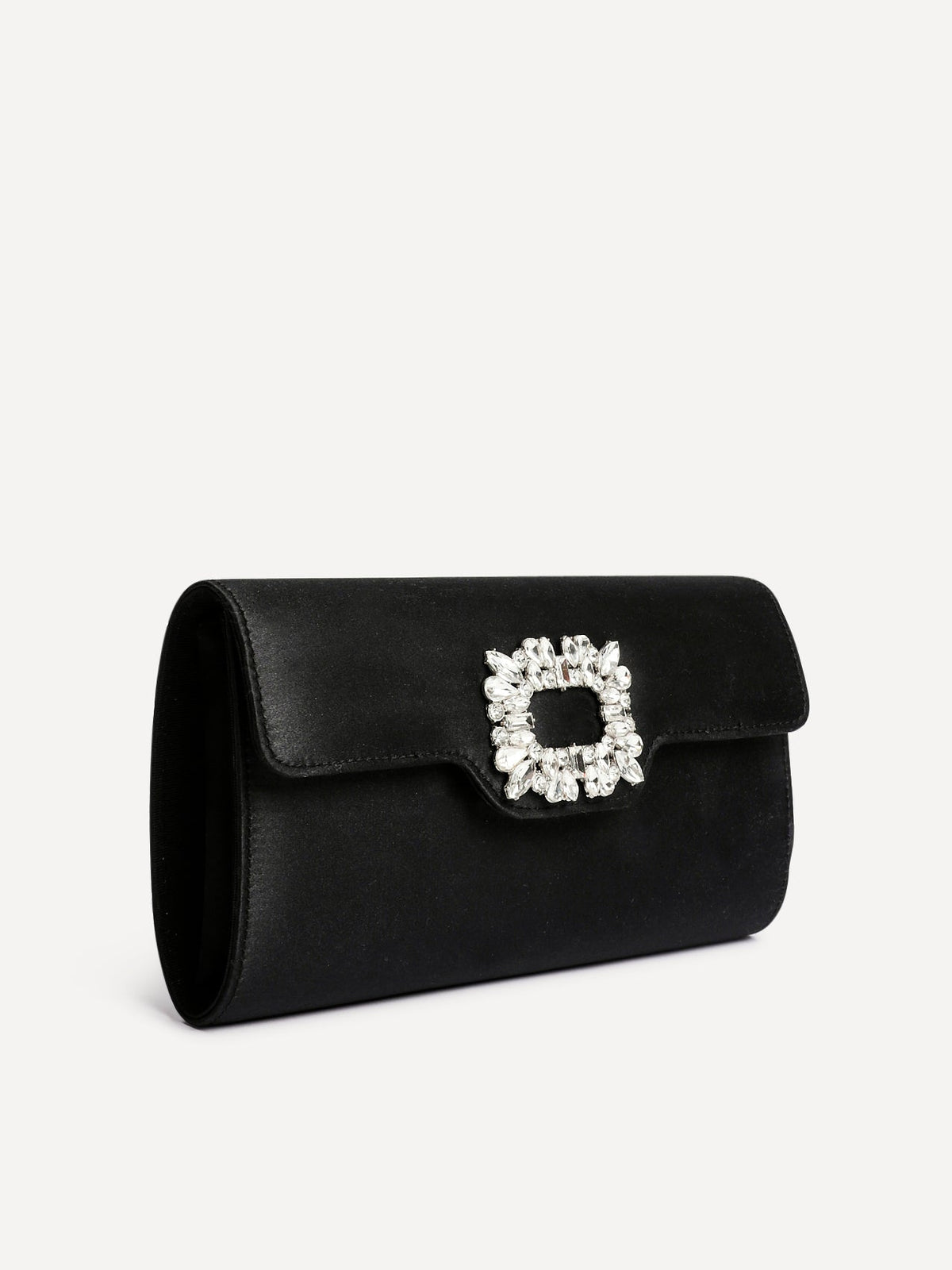 Wonder Black Satin Diamante Clutch Bag