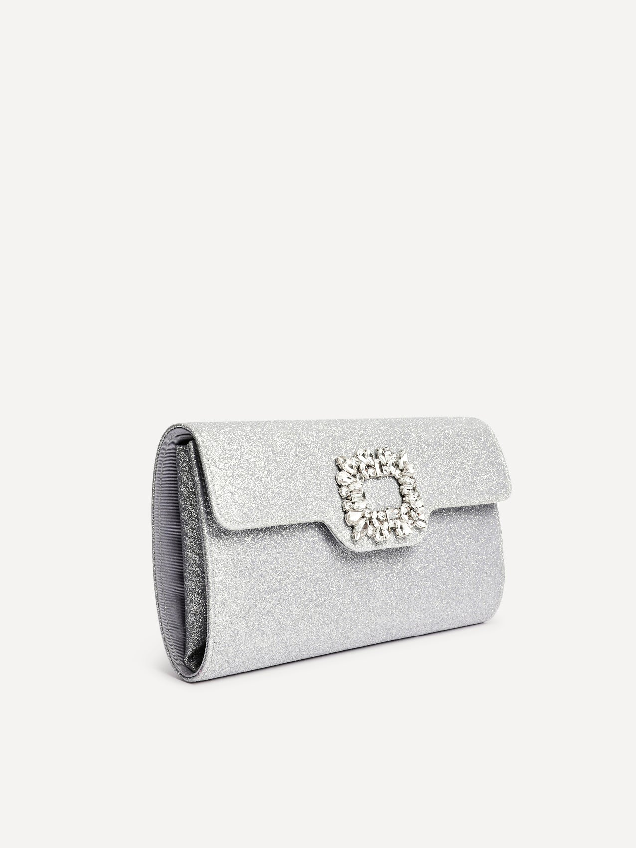 Wonder Silver Satin Diamante Clutch Bag