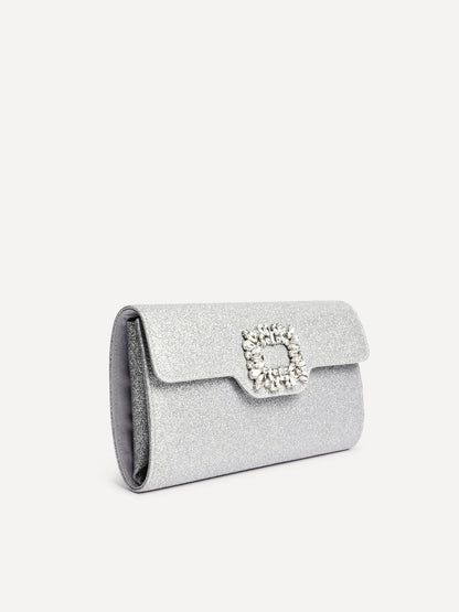 Wonder Silver Satin Diamante Clutch Bag