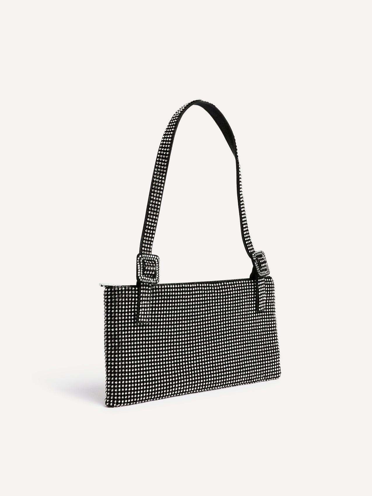 Fantasy Black Satin Diamante Shoulder Bag