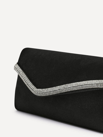 Aveline Black Satin Clutch Bag