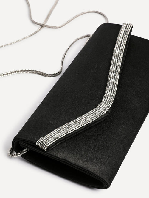 Aveline Black Satin Clutch Bag