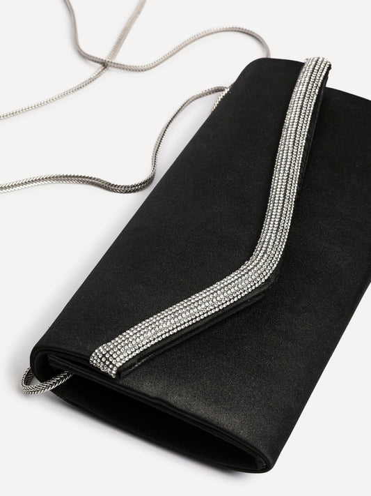 Aveline Black Satin Clutch Bag