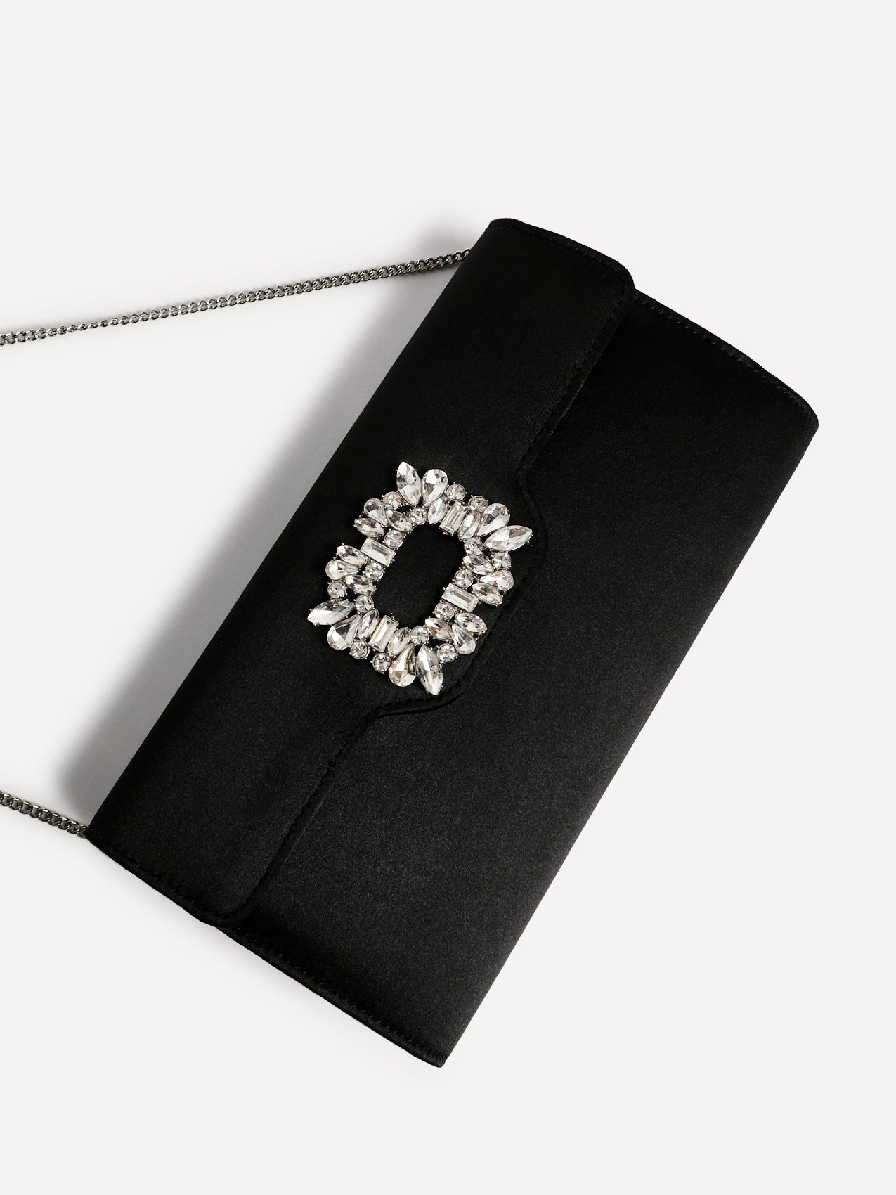 Wonder Black Satin Diamante Clutch Bag