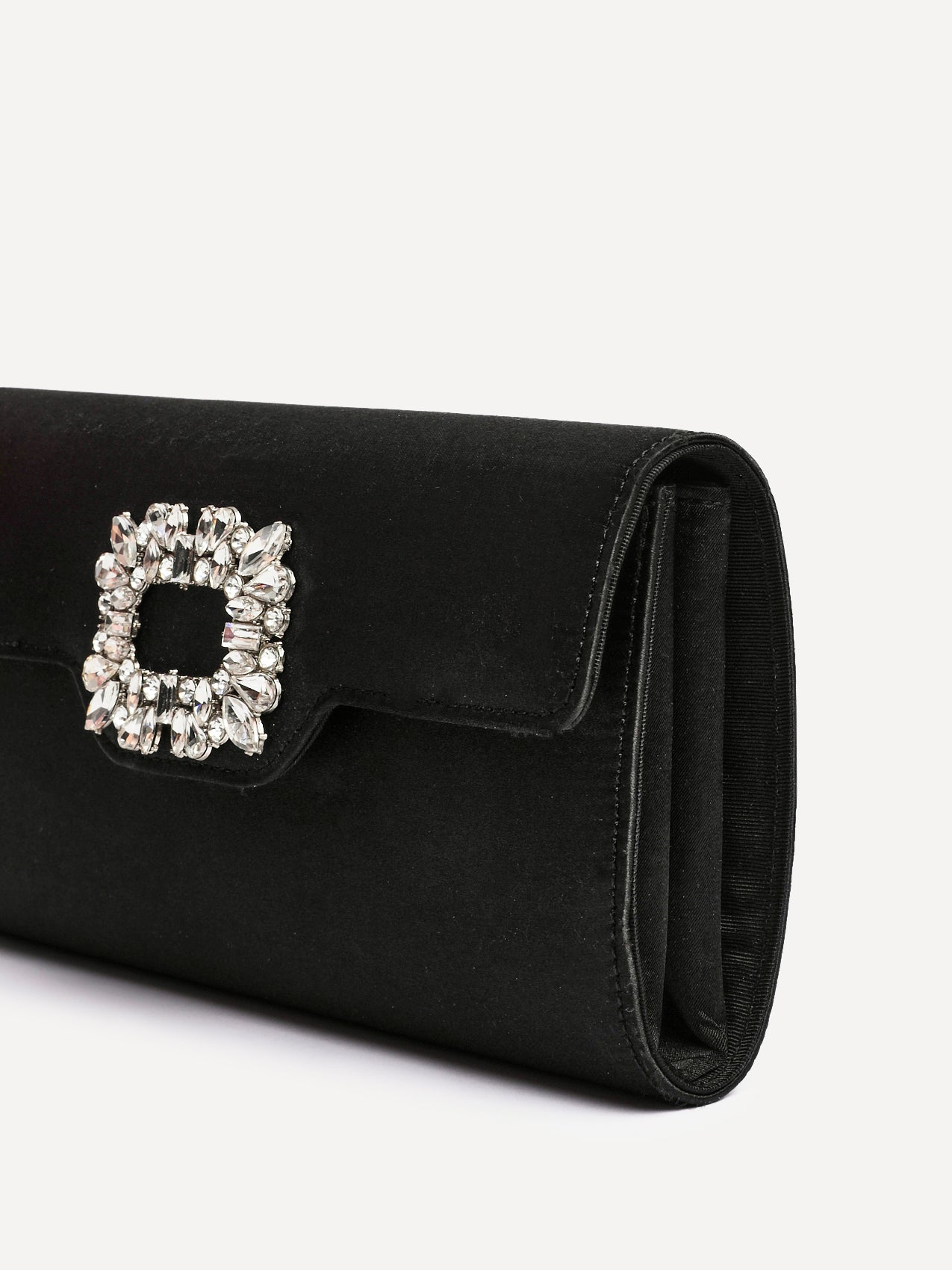Wonder Black Satin Diamante Clutch Bag