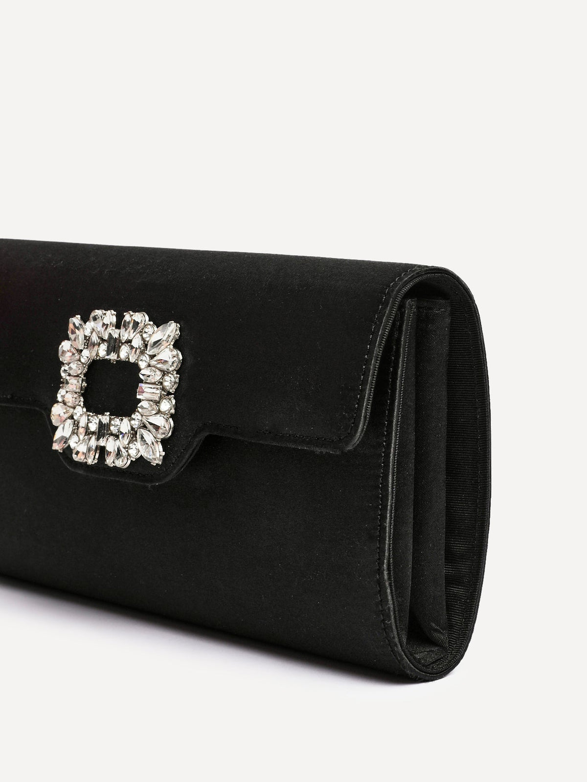 Wonder Black Satin Diamante Clutch Bag