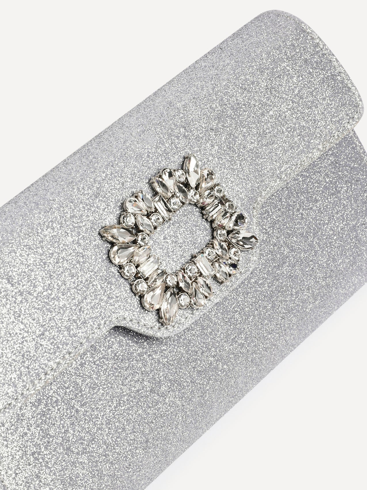 Wonder Silver Satin Diamante Clutch Bag