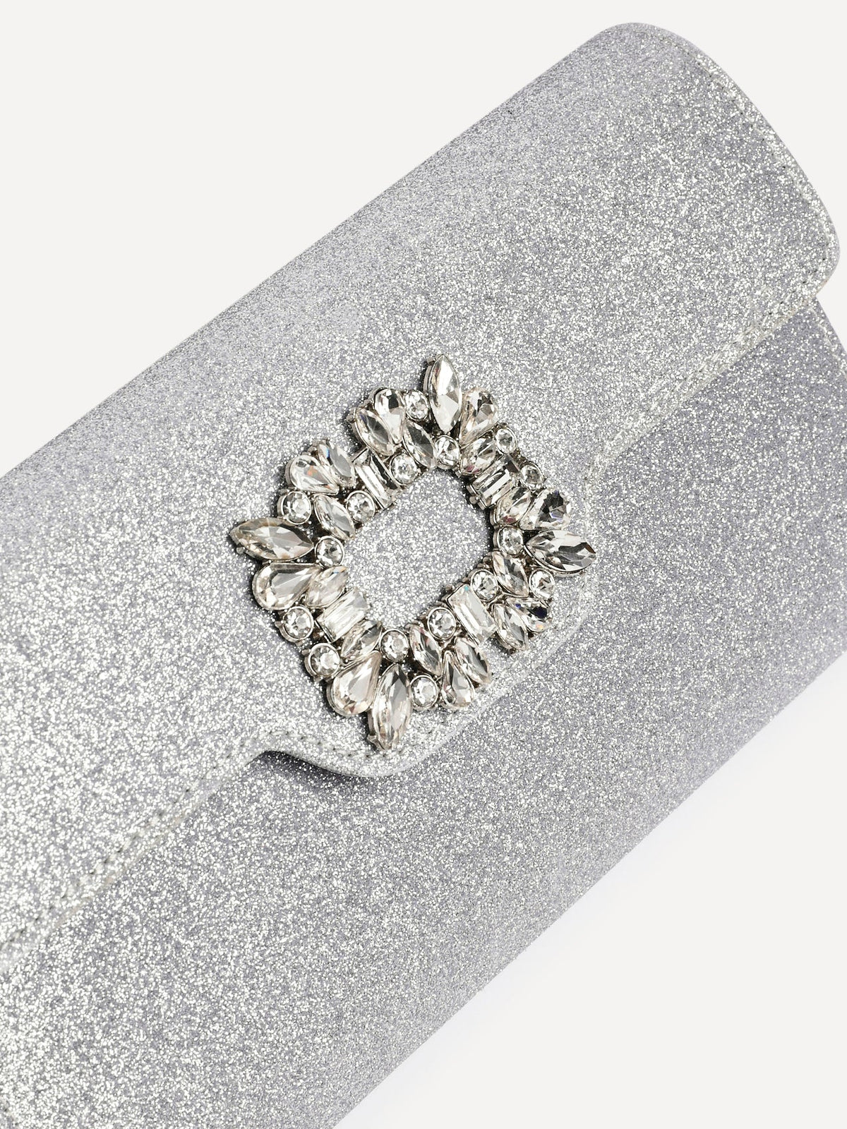 Wonder Silver Satin Diamante Clutch Bag