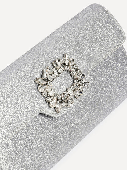 Wonder Silver Satin Diamante Clutch Bag