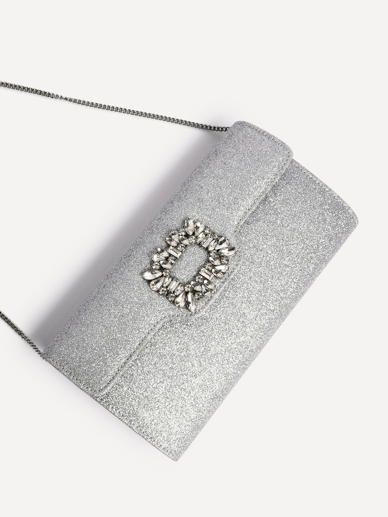 Wonder Silver Satin Diamante Clutch Bag