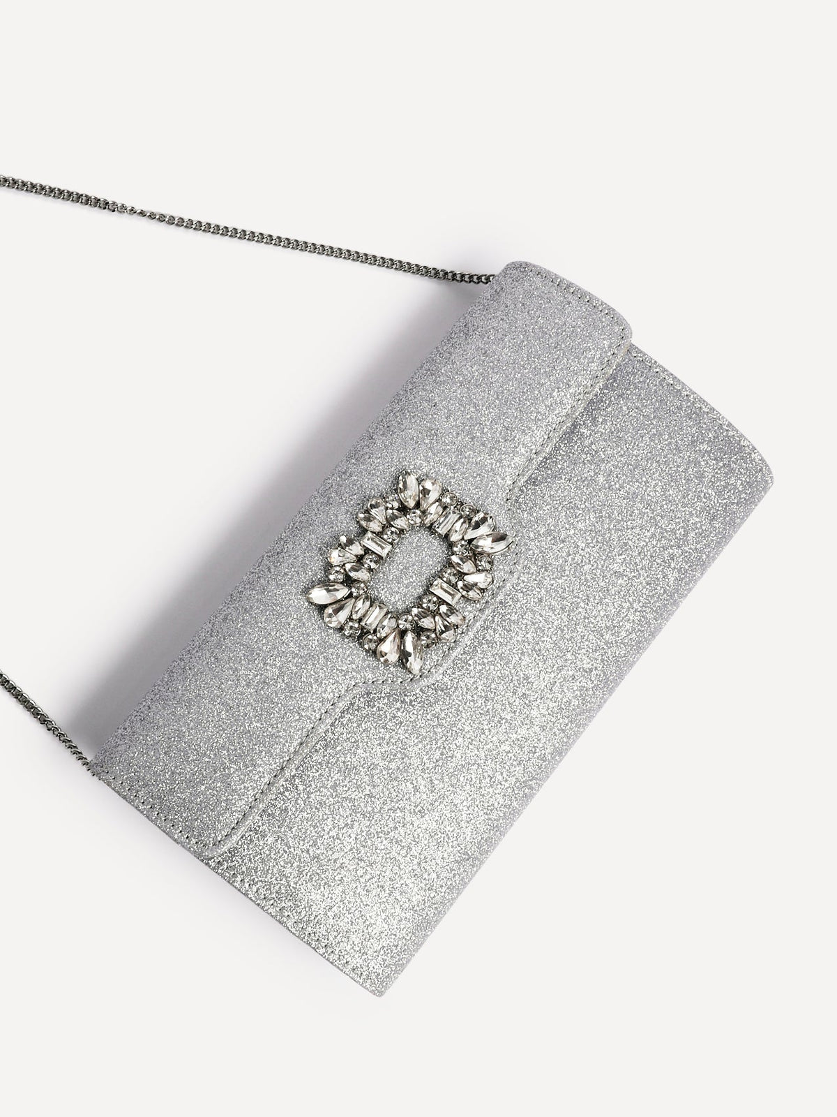 Wonder Silver Satin Diamante Clutch Bag