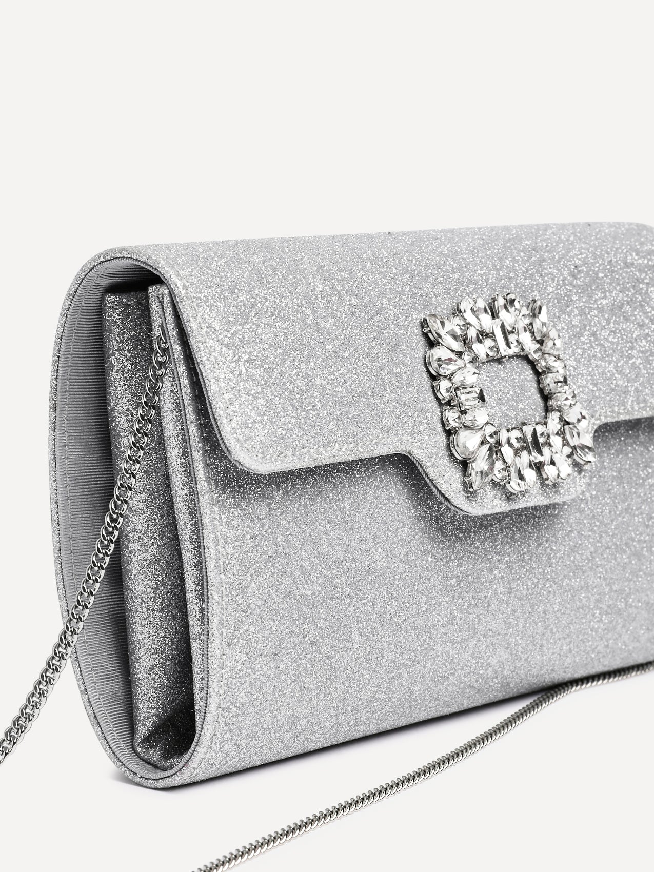 Wonder Silver Satin Diamante Clutch Bag