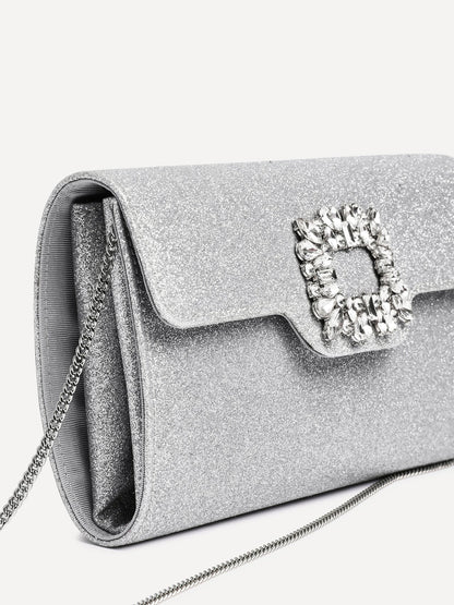 Wonder Silver Satin Diamante Clutch Bag