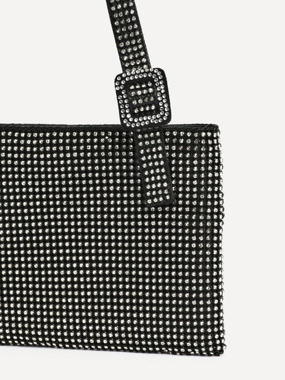 Fantasy Black Satin Diamante Shoulder Bag