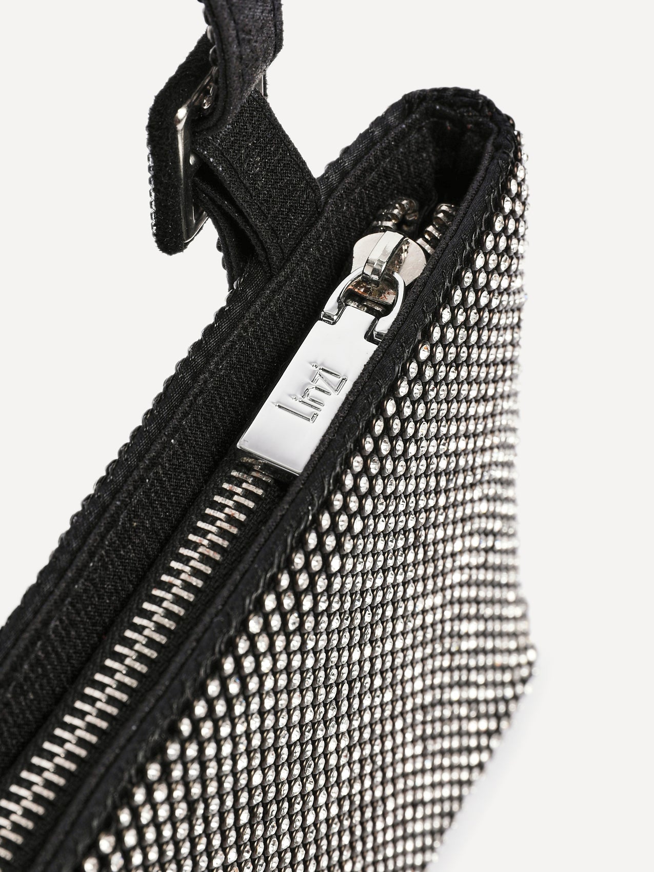 Fantasy Black Satin Diamante Shoulder Bag