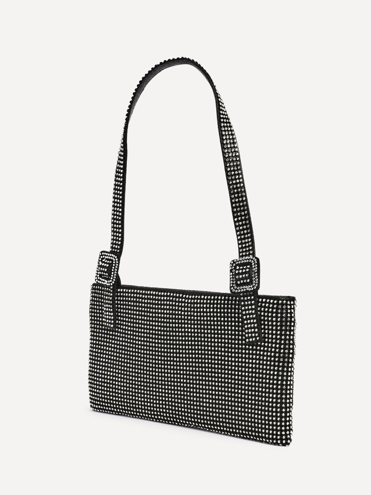 Fantasy Black Satin Diamante Shoulder Bag