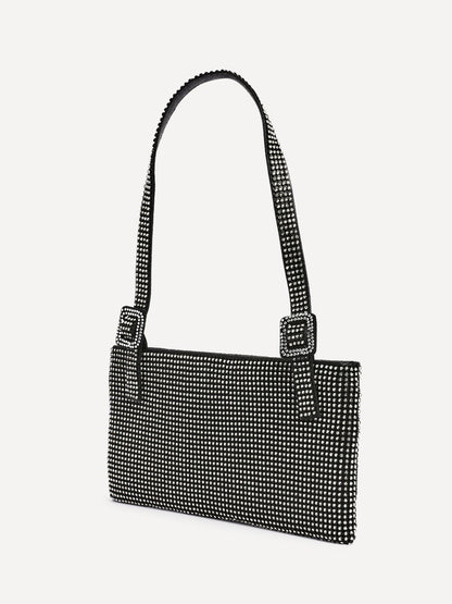 Fantasy Black Satin Diamante Shoulder Bag
