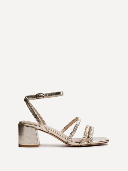 Hariette Gold Faux Leather Plaited Heels