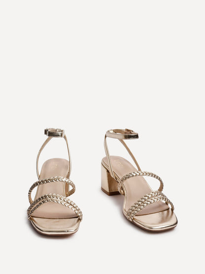 Hariette Gold Faux Leather Plaited Heels