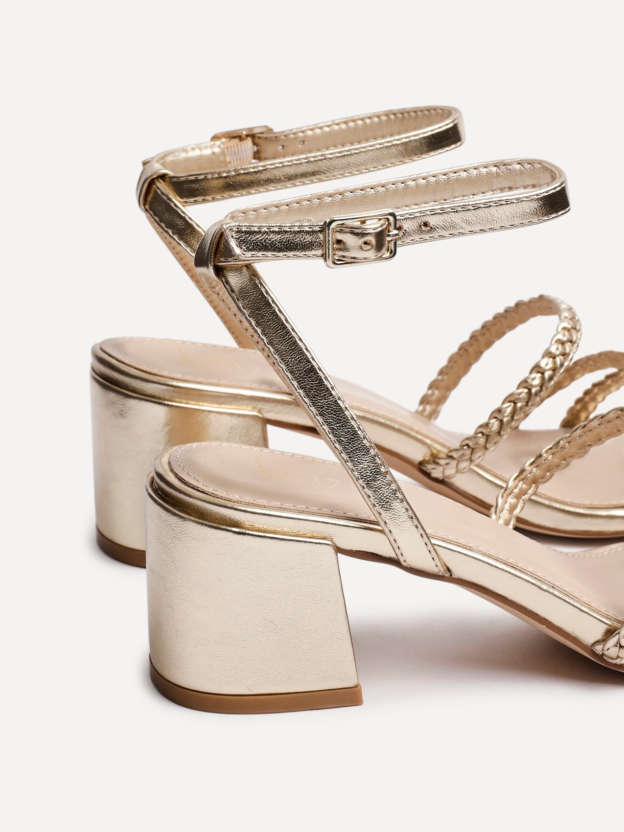 Hariette Gold Faux Leather Plaited Heels