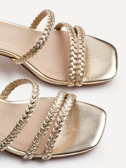 Hariette Gold Faux Leather Plaited Heels