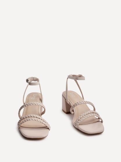 Hariette Nude Faux Leather Plaited Heels