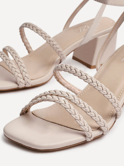 Hariette Nude Faux Leather Plaited Heels