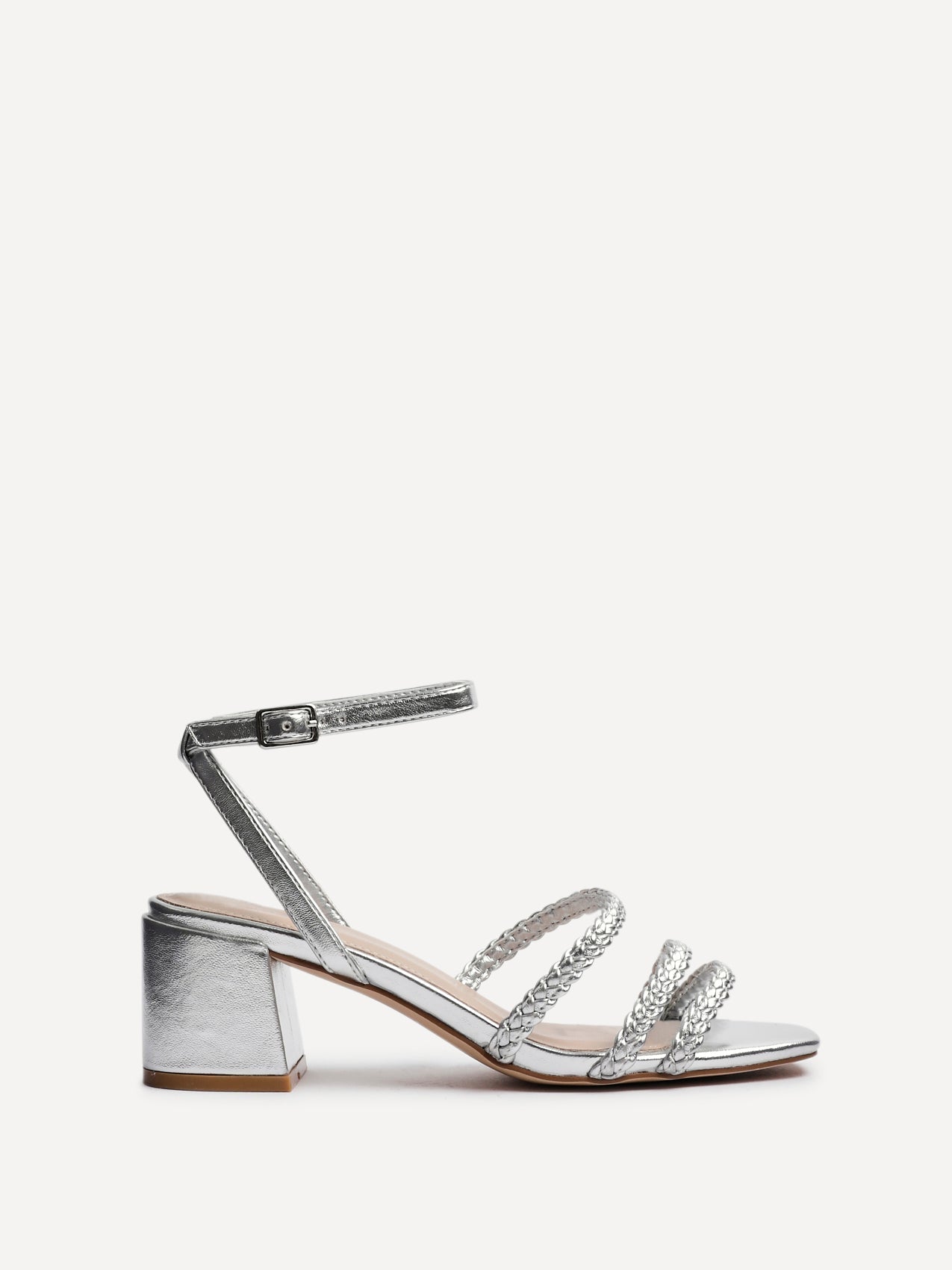 Hariette Silver Faux Leather Plaited Heels