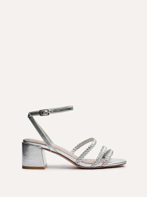 Hariette Silver Faux Leather Plaited Heels