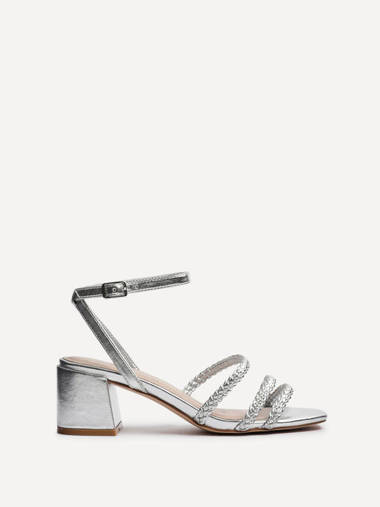 Hariette Silver Faux Leather Plaited Heels
