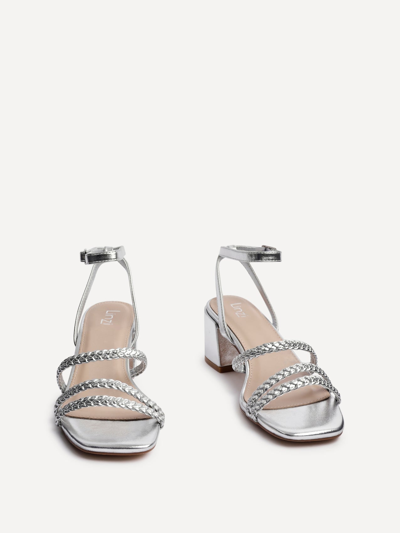 Hariette Silver Faux Leather Plaited Heels