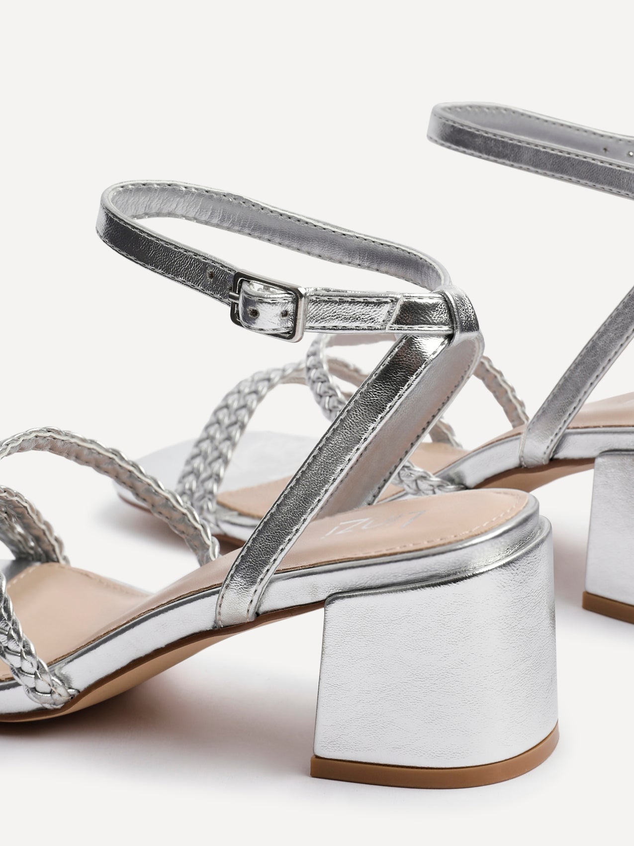 Hariette Silver Faux Leather Plaited Heels
