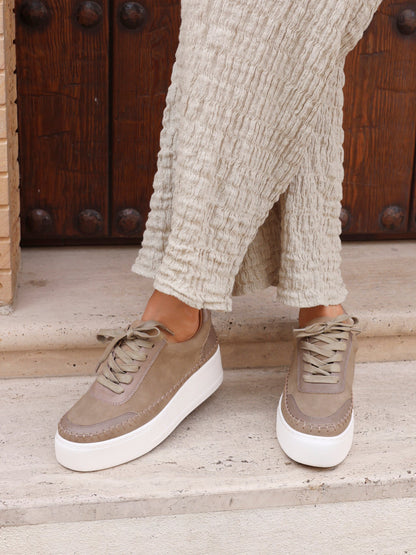 Harlem Mocha Faux Suede and Leather Platform Trainer
