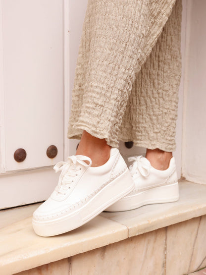 Harlem White Faux Leather Platform Trainer
