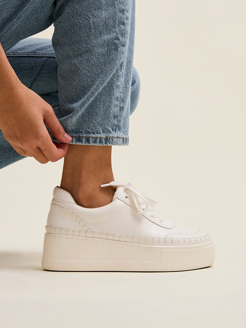 Harlem White Faux Leather Platform Trainer