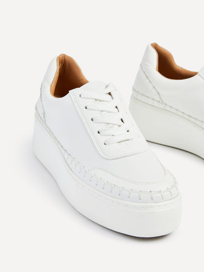 Harlem White Faux Leather Platform Trainer