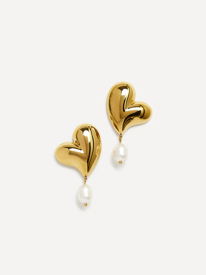 Heartfelt Gold Heart Stud Pearl Earrings