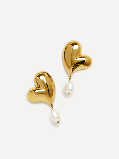 Heartfelt Gold Heart Stud Pearl Earrings