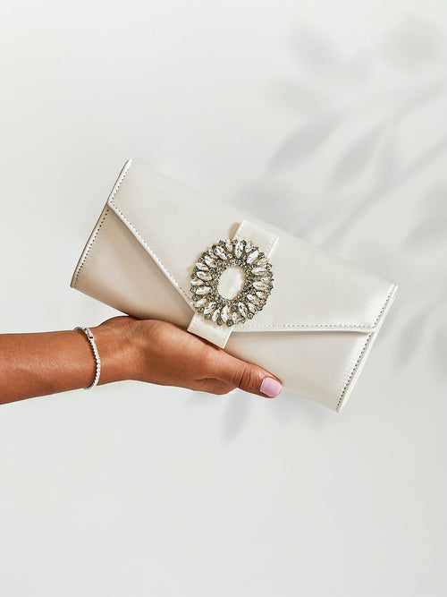 Heaven Bridal Ivory Satin Clutch Bag