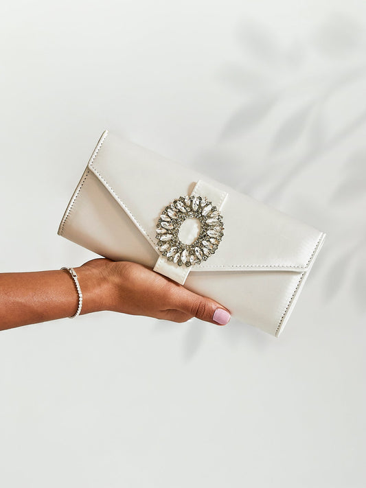 Heaven Bridal Ivory Satin Clutch Bag
