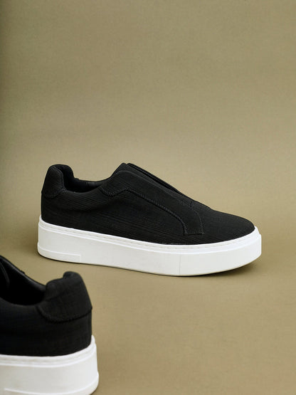 Henley Black Textured Platform Trainers