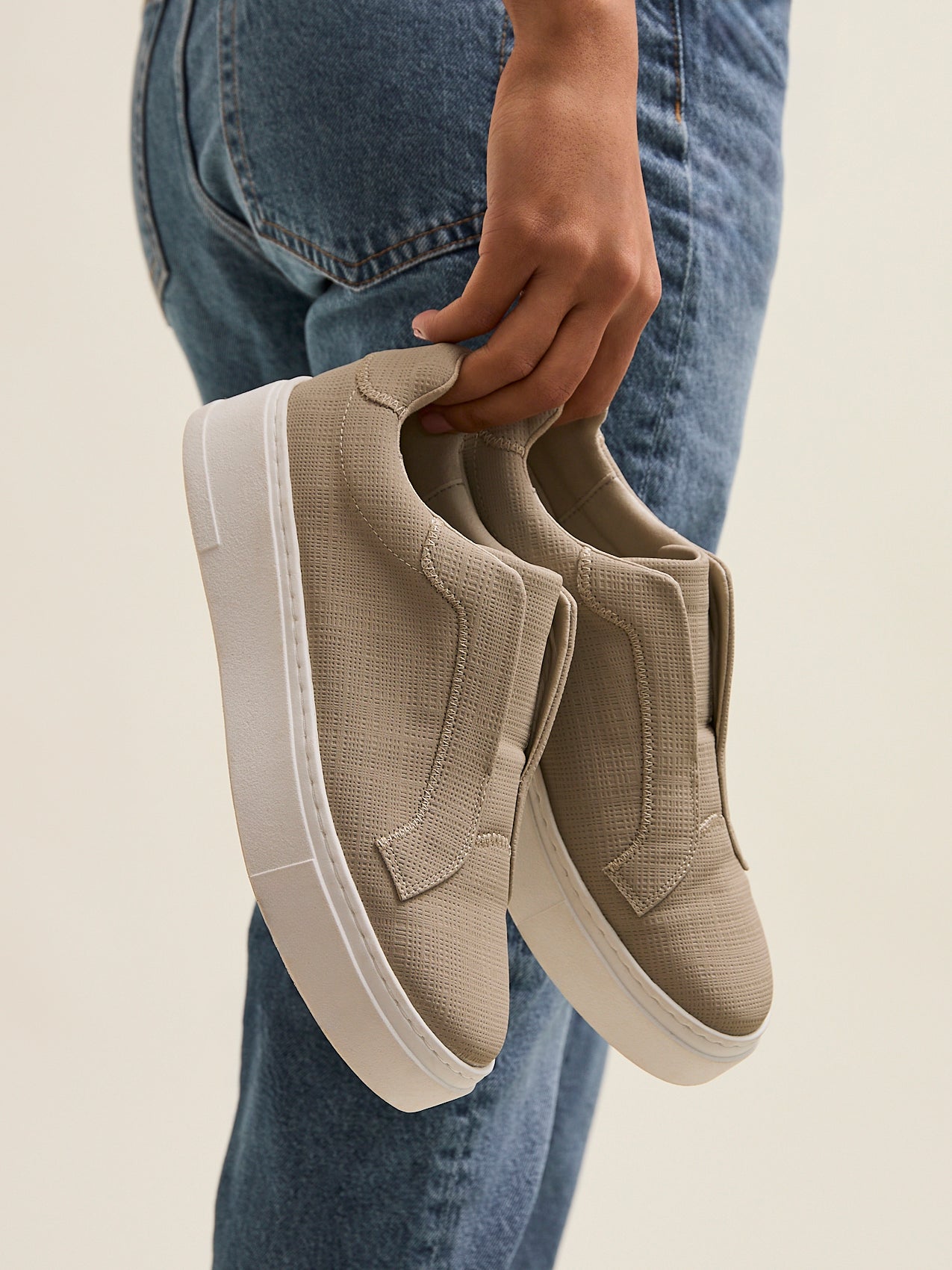 Henley Taupe Textured Platform Trainers