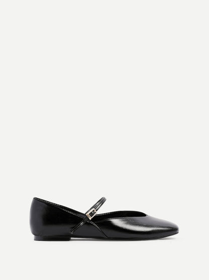 Hush Black Faux Leather Mary Jane Flats