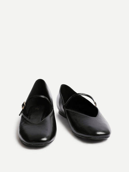 Hush Black Faux Leather Mary Jane Flats