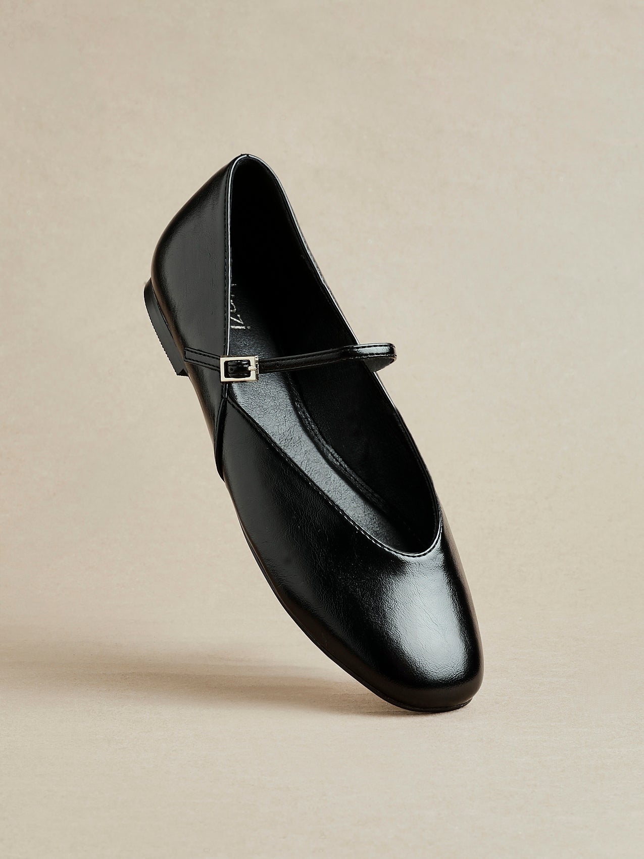 Hush Black Faux Leather Mary Jane Flats